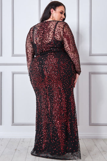 Goddiva Plus Spread on Sequin Maxi Dress Goddiva